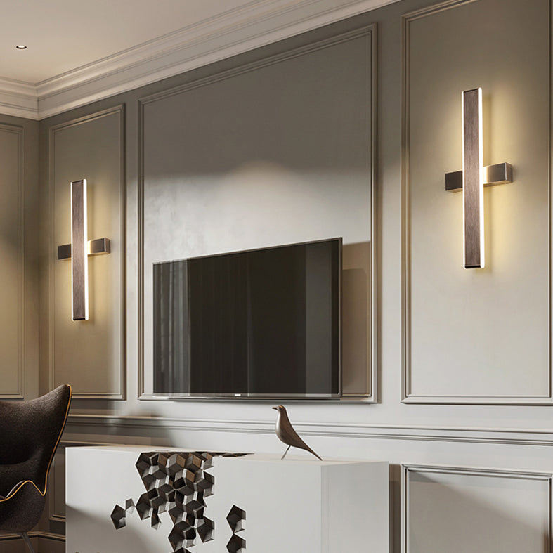 Brown Rectangular LED Wall Lamp in Modern Artistic Style Aluminium Rotatable Wall Light for Bedroom