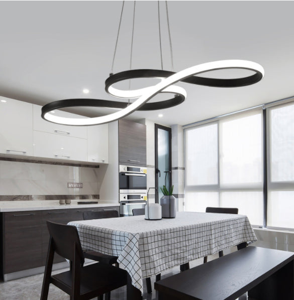White Light LED Post Modern Restaurant Chandelier Black Acrylic Curved LED Pendant Lighting