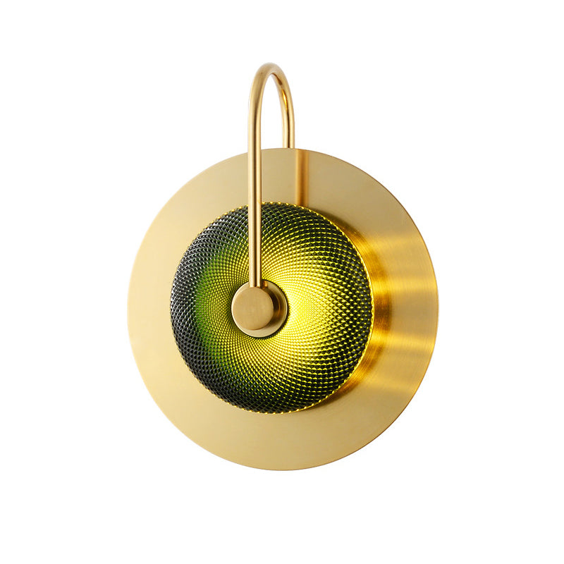 Gold Circular LED Wall Lamp in Modern Luxury Style Metal Indoor Wall Sconce with Glass Shade