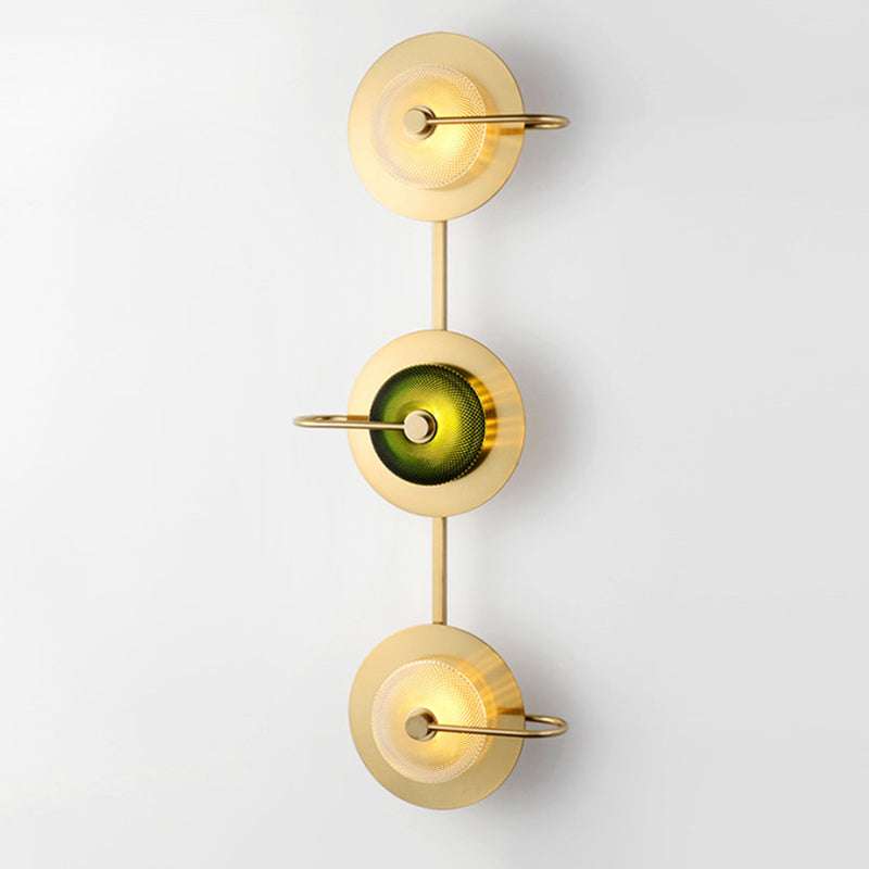 Gold Circular LED Wall Lamp in Modern Luxury Style Metal Indoor Wall Sconce with Glass Shade