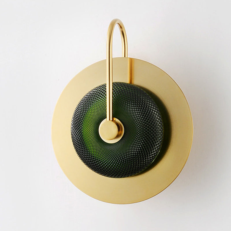 Gold Circular LED Wall Lamp in Modern Luxury Style Metal Indoor Wall Sconce with Glass Shade