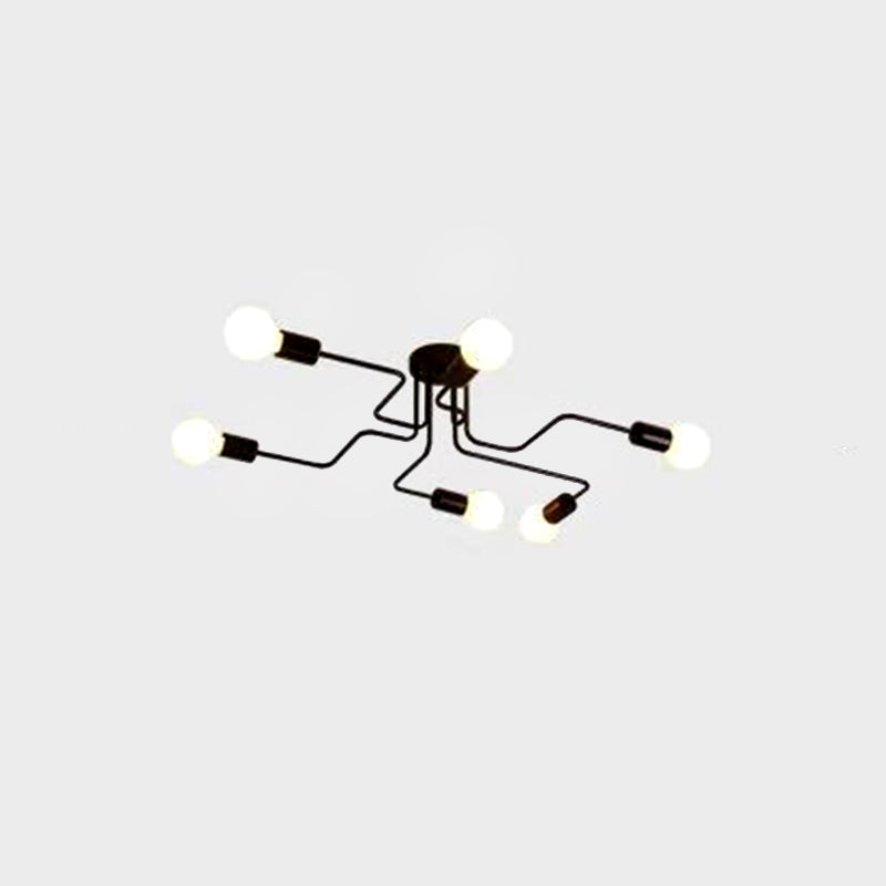 Sputnik Living Room Semi Flush Mount Chandelier Loft Metal Black Semi Mount Lighting
