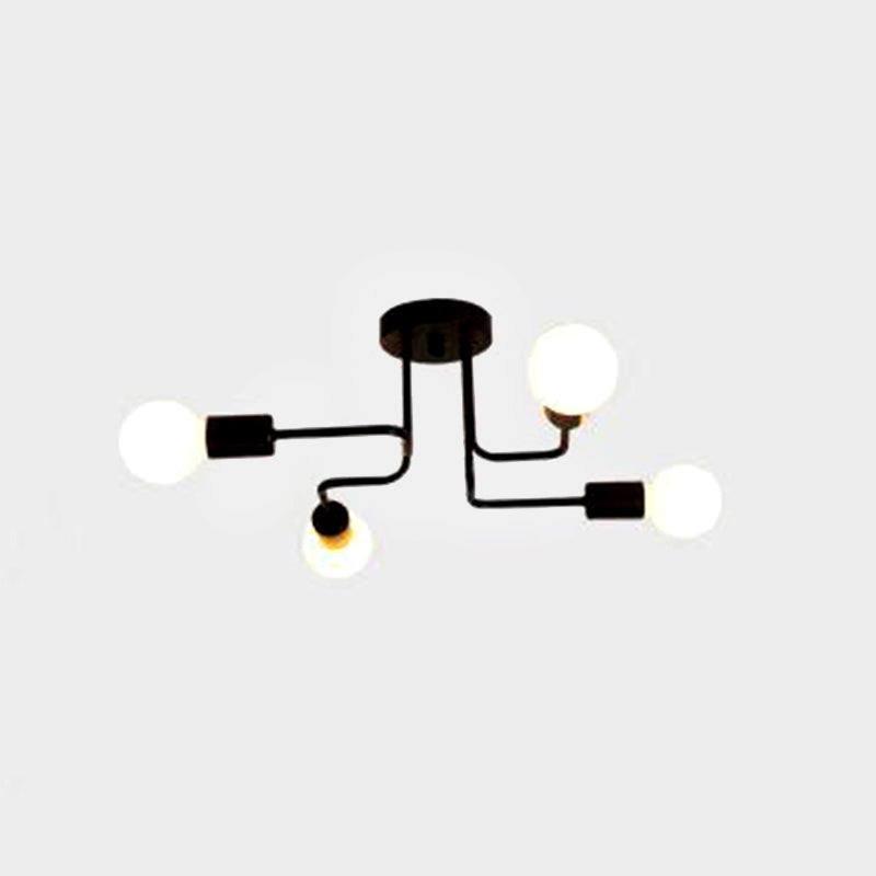 Sputnik Living Room Semi Flush Mount Chandelier Loft Metal Black Semi Mount Lighting