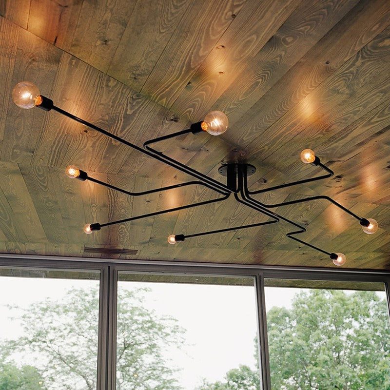 Sputnik Living Room Semi Flush Mount Chandelier Loft Metal Black Semi Mount Lighting