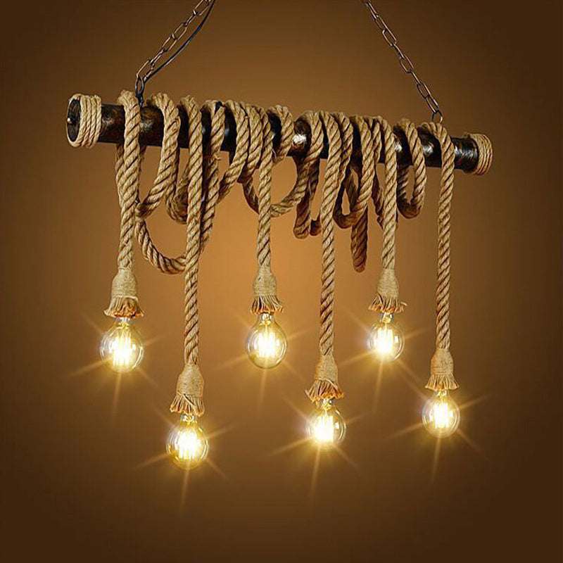 Industrial Style Linear Island Lighting Rope Chandelier Lighting Fixture in Beige