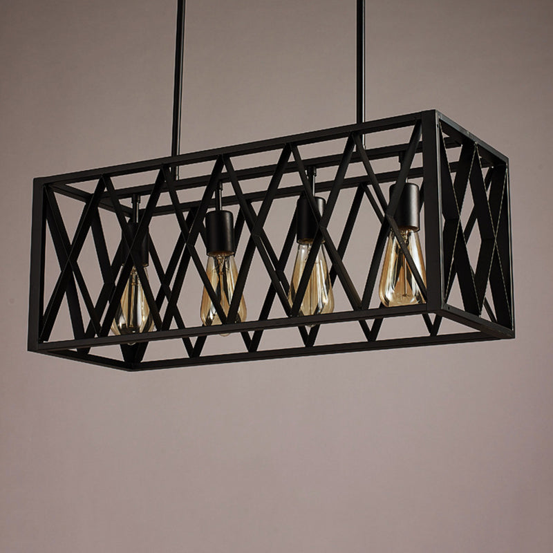 Metal Island Lighting Fixture Style Rectángulo Black Rectange Restaurant Light Hanging Island Light
