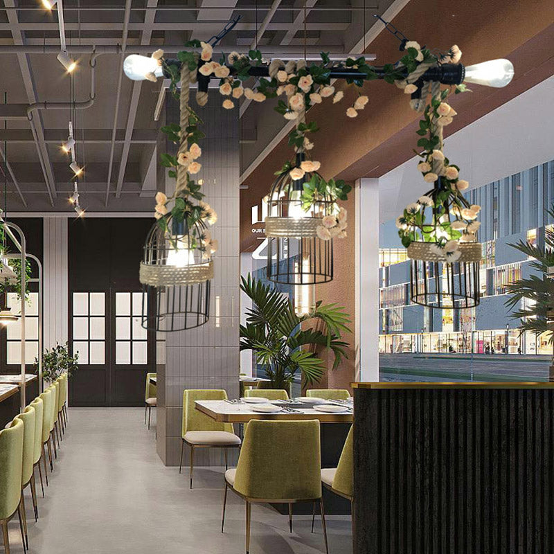 Luz de colgante de isla beige estilo vintage de cuerda de cuerda pájaro accesorio de iluminación colgante