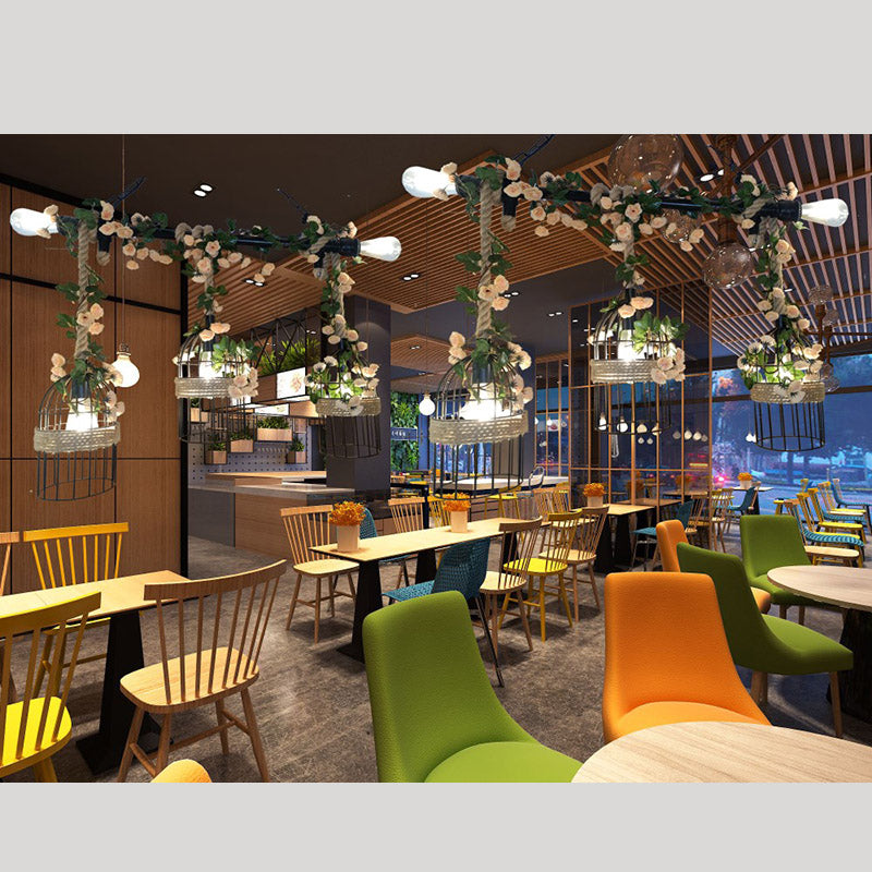 Luz de colgante de isla beige estilo vintage de cuerda de cuerda pájaro accesorio de iluminación colgante