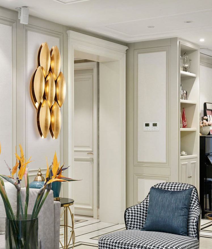 Brass Geometric LED Wall Sconce in Modern Luxury Style Wrought Iron Wall Lamp for Interior Spaces