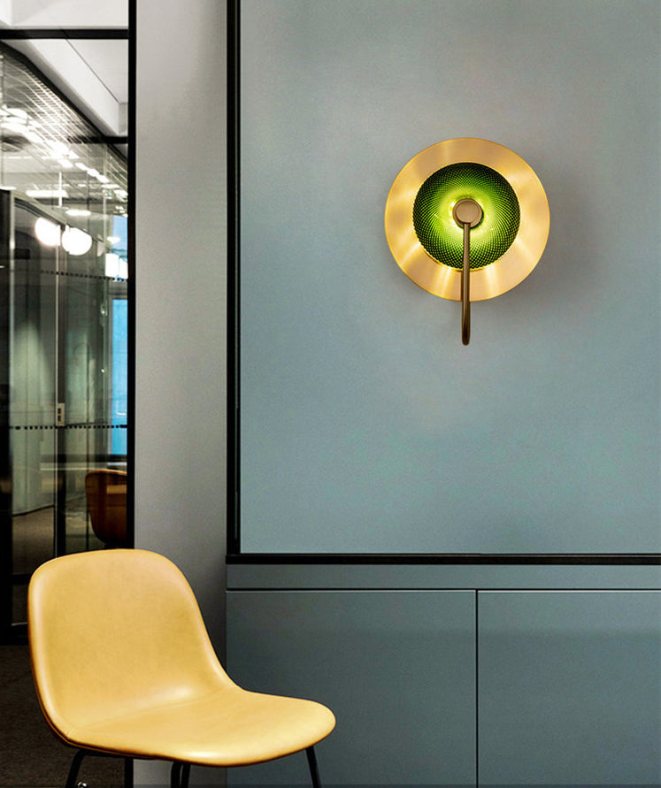 Glass Gold LED Wall Lamp in Modern Luxury Style Metal Circular Wall Light for Interior Spaces