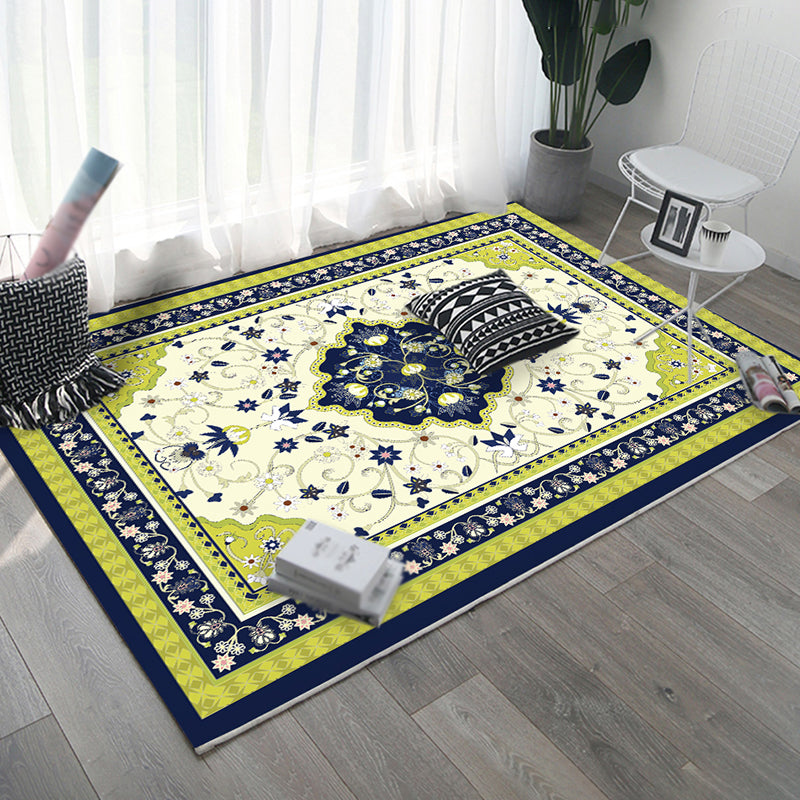 Victorian European Flower Area Rug Multicolor Polyester Carpet Washable Area Carpet for Living Room