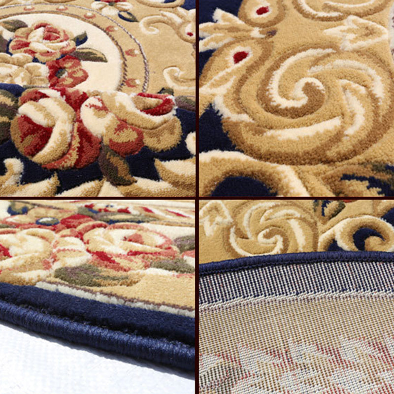 Ronde gele toon retro tapijt polyester Europees print tapijt niet-slip achterste binnenkleed tapijt voor slaapkamer