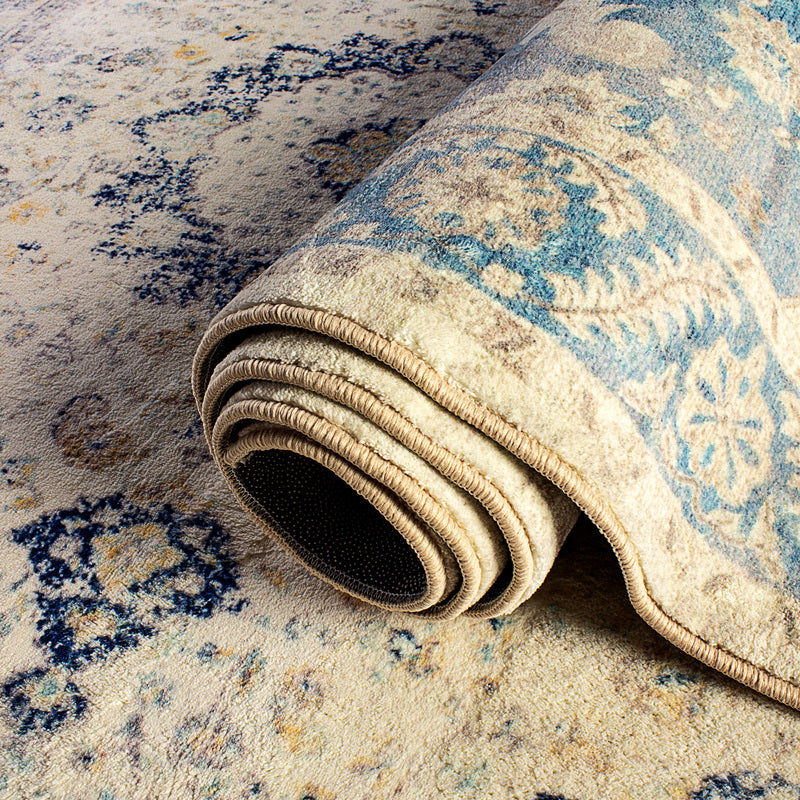 Einfarbiger Vintage-Teppich, Polyester-Teppich mit Blumendruck, rutschfeste Unterseite, Innenteppich für Wohnzimmer