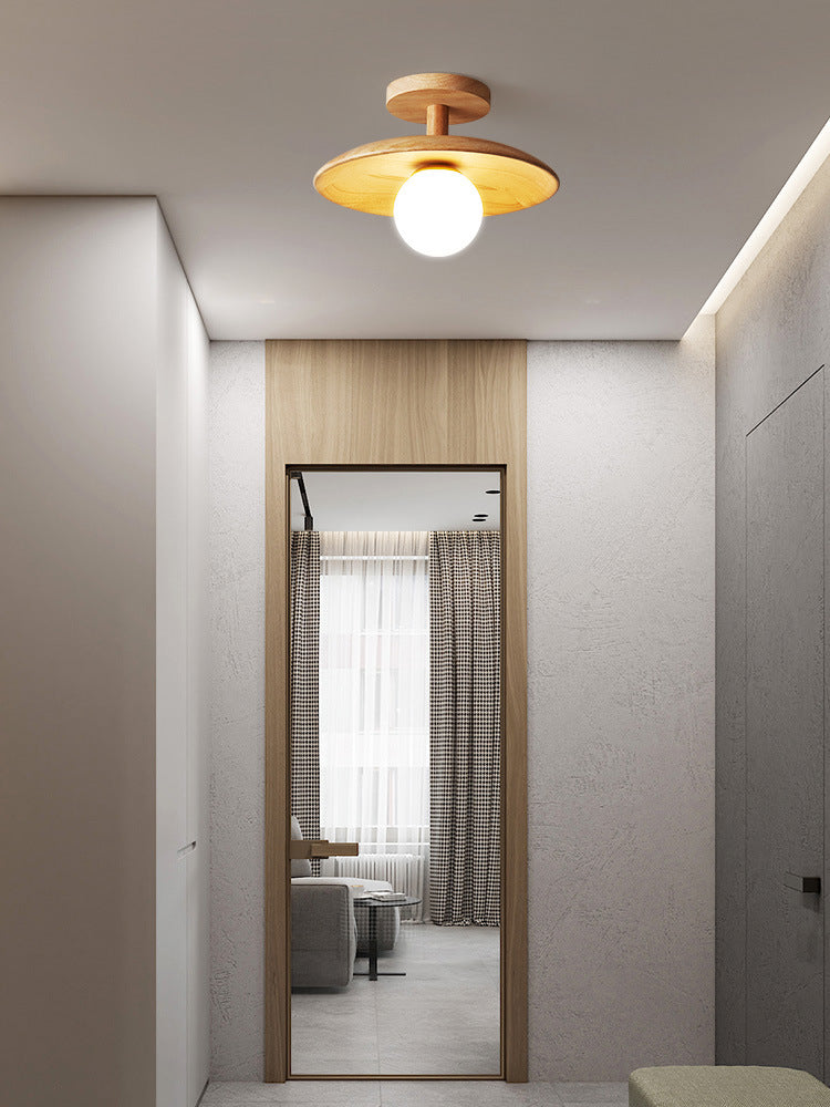 Log Color Globe Semi Flush Mount in Modern Simplicity Wooden Indoor Ceiling Light with Glass Shade