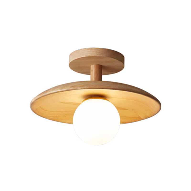 Log Color Globe Semi Flush Mount in Modern Simplicity Wooden Indoor Ceiling Light with Glass Shade