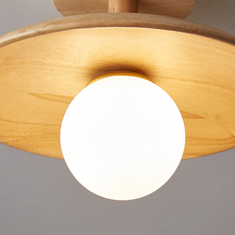 Log Color Globe Semi Flush Mount in Modern Simplicity Wooden Indoor Ceiling Light with Glass Shade
