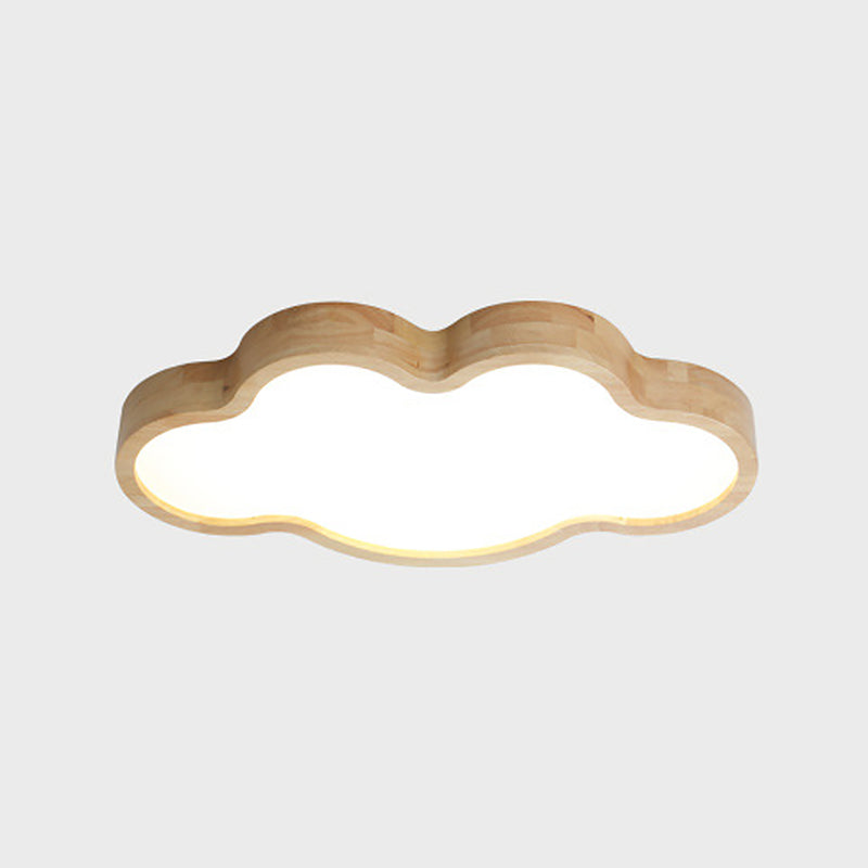 Log Color LED Ceiling Light in Modern Creative Style Wooden Cloud Flush Mount with Acrylic Shade