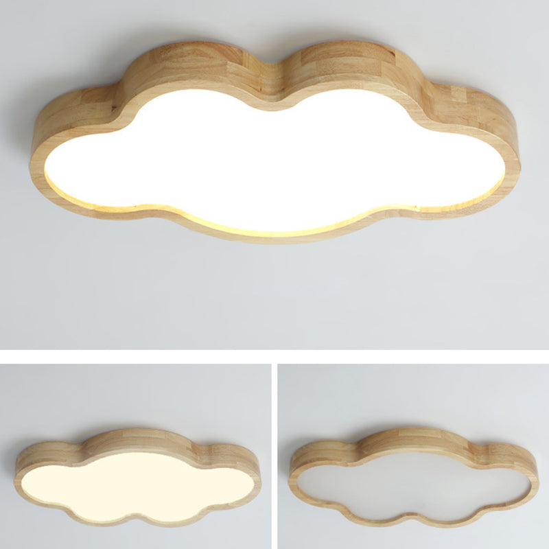 Log Color LED Ceiling Light in Modern Creative Style Wooden Cloud Flush Mount with Acrylic Shade