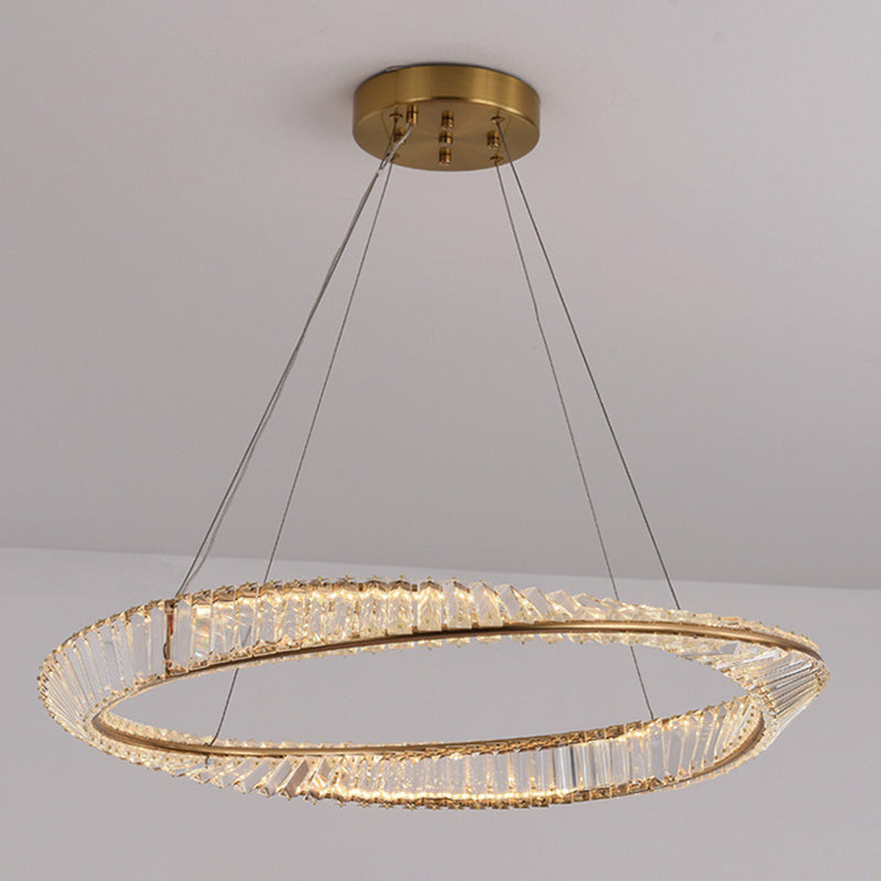 Modern Luxury LED Pendant Light Wrought Iron Circular Hanging Lamp with Crystal Shade