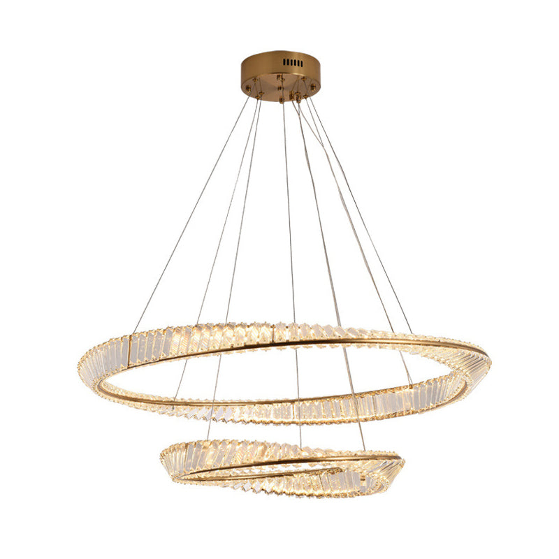 Modern Luxury LED Pendant Light Wrought Iron Circular Hanging Lamp with Crystal Shade