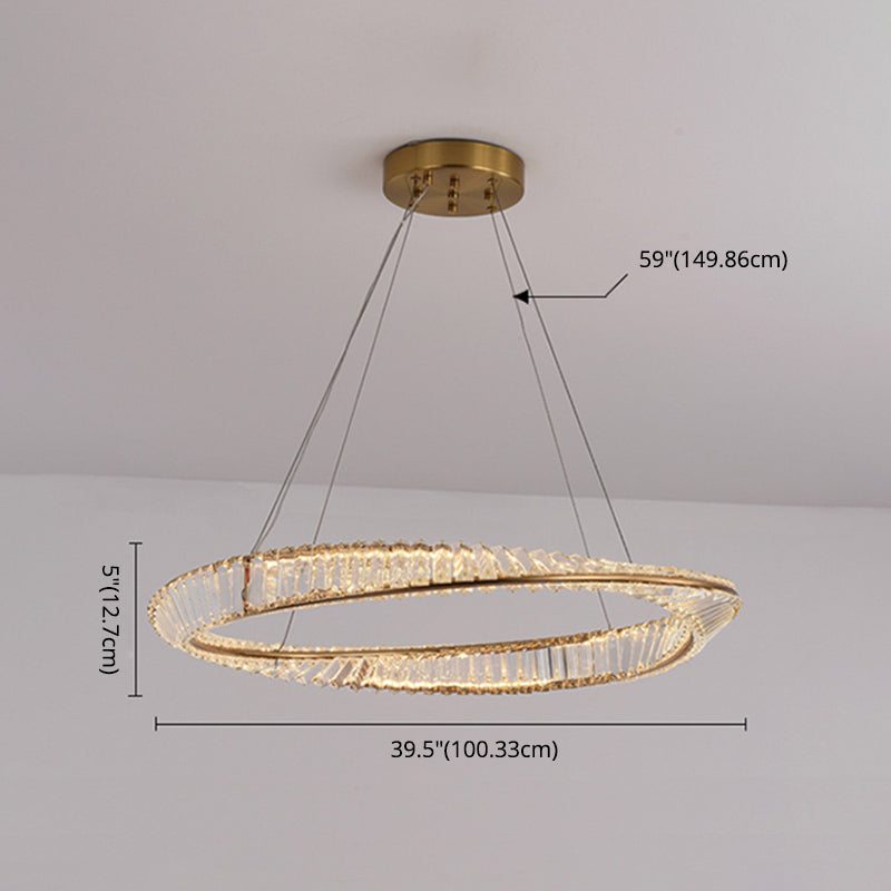 Modern Luxury LED Pendant Light Wrought Iron Circular Hanging Lamp with Crystal Shade