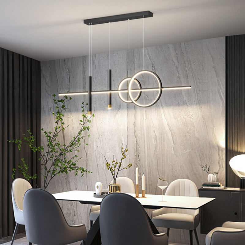 Lampada il lampadario in metallo lineare dell'illuminazione dell'isola a led moderna per sala da pranzo