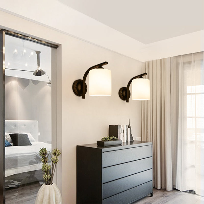 Cylinder White Glass Wall Mount Lamp 1-Light Vintage Wall Lighting Fixture for Bedroom