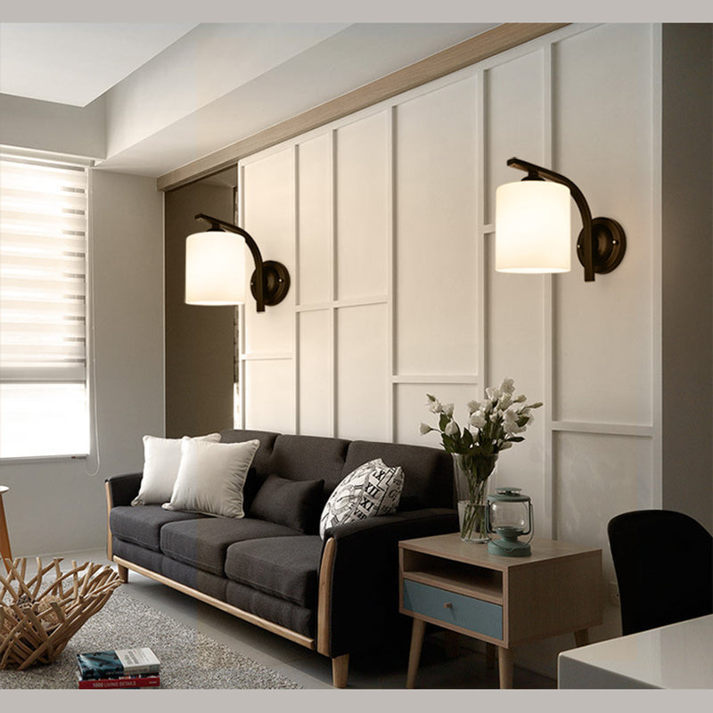 Cylinder White Glass Wall Mount Lamp 1-Light Vintage Wall Lighting Fixture for Bedroom