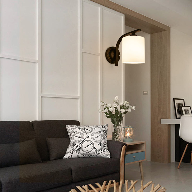 Cylinder White Glass Wall Mount Lamp 1-Light Vintage Wall Lighting Fixture for Bedroom