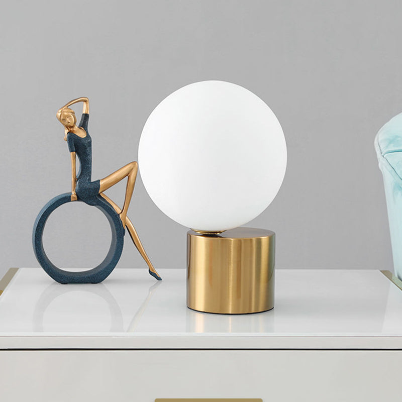 Ball Shaped Nightstand Light Postmodern Ivory Glass 1 Head Gold Table Lamp for Bedroom