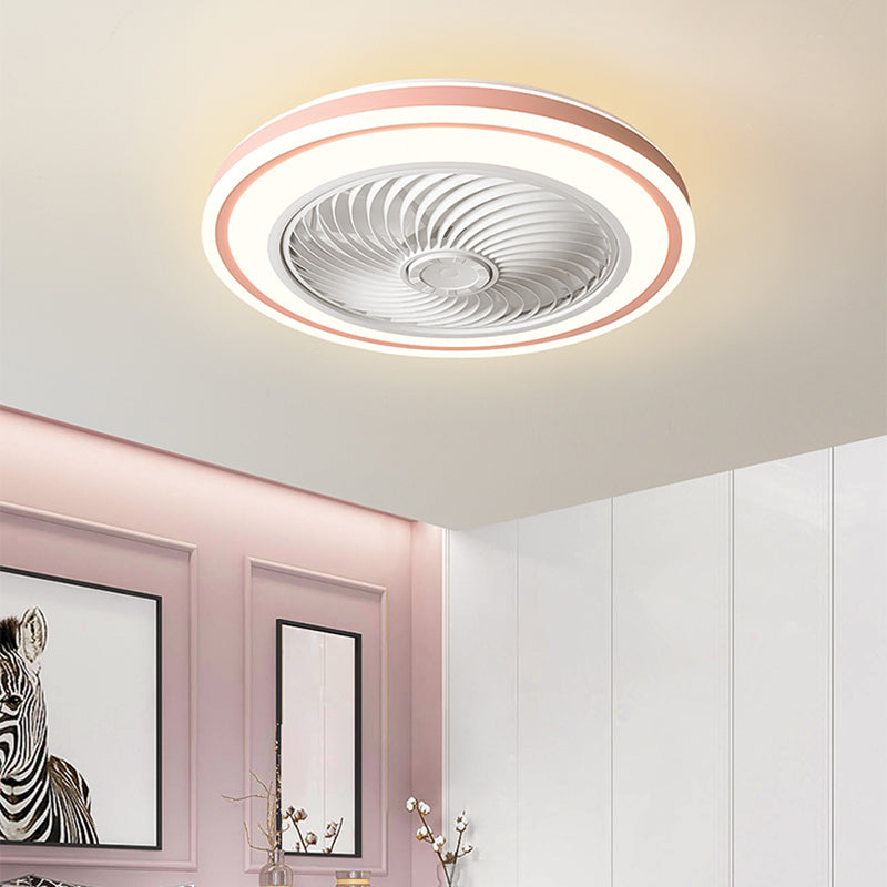 Télécommande Ventilateur de plafond Round Fabrication Macaron Metal LED Semi Flush Mount Mount Lampe For Bedroom