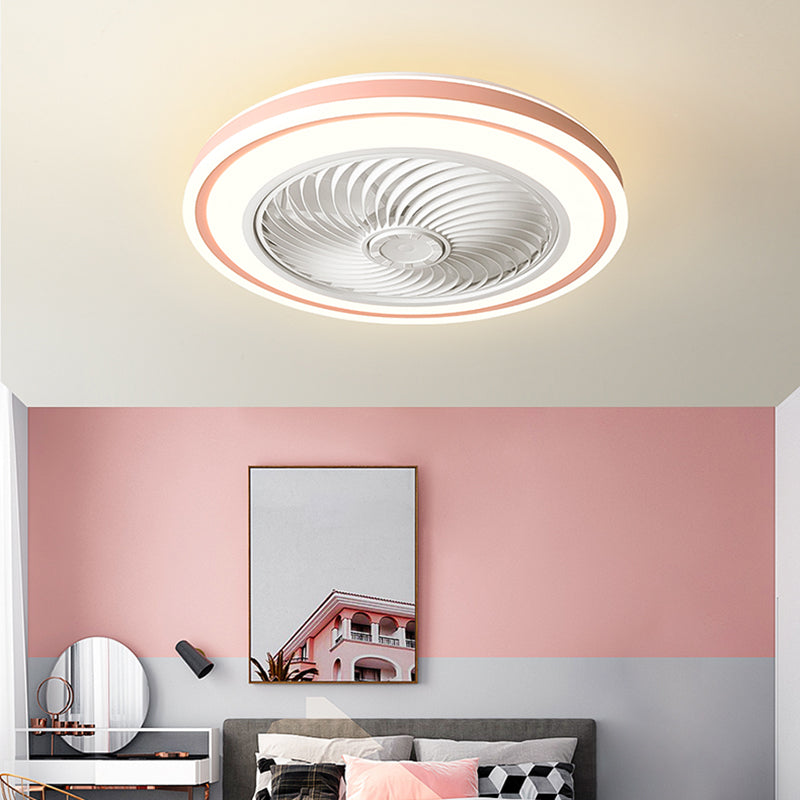 Télécommande Ventilateur de plafond Round Fabrication Macaron Metal LED Semi Flush Mount Mount Lampe For Bedroom