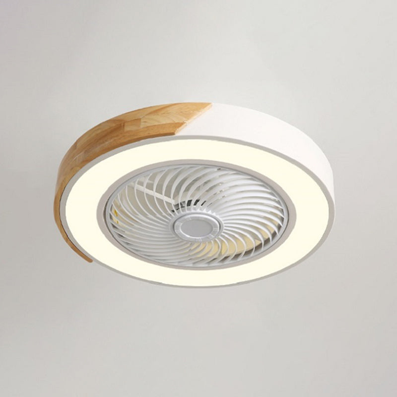 Moderne trommelvormige ventilatorlamp Acryl LED Slaapkamer Semi Flush Light in wit met afgelegen