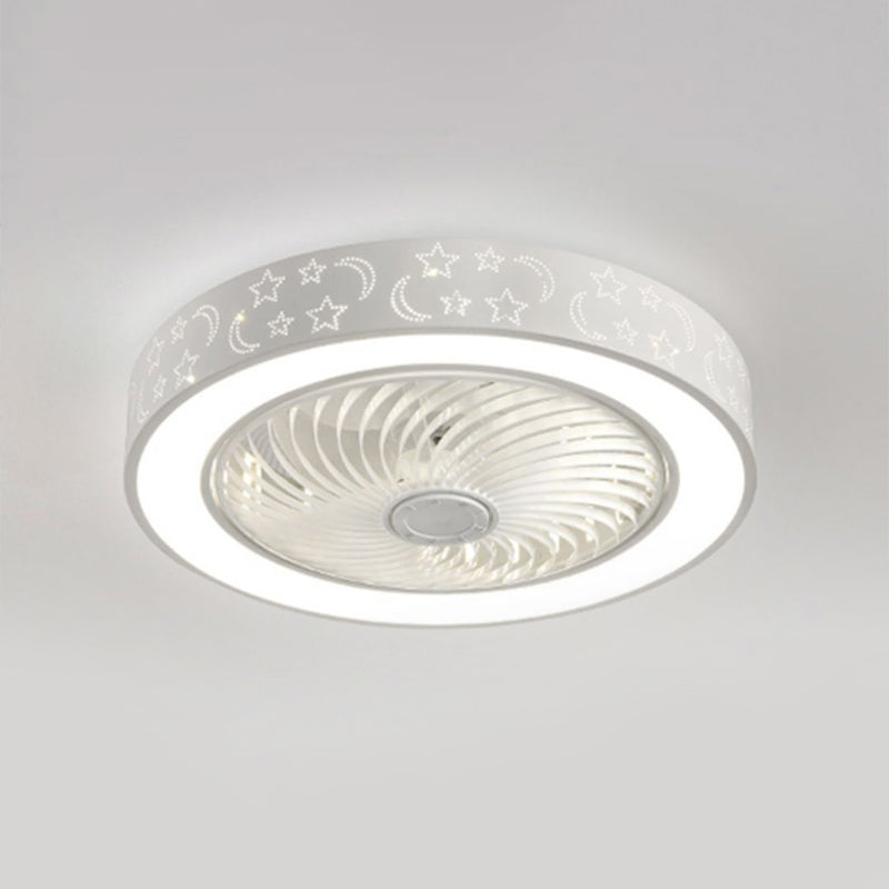 Moderne trommelvormige ventilatorlamp Acryl LED Slaapkamer Semi Flush Light in wit met afgelegen