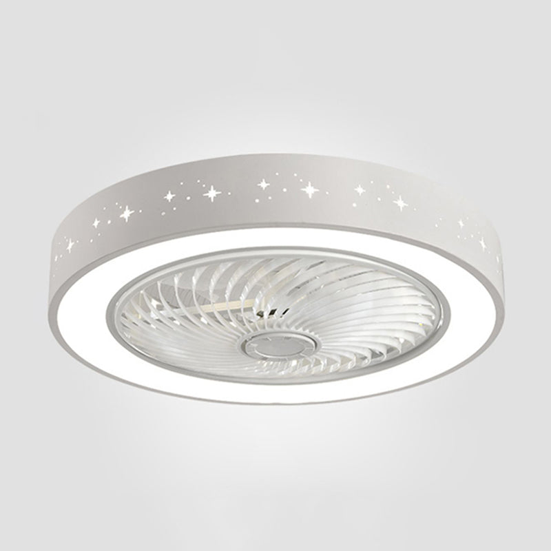 Moderne trommelvormige ventilatorlamp Acryl LED Slaapkamer Semi Flush Light in wit met afgelegen