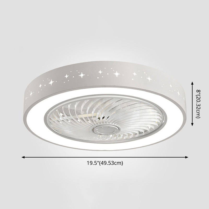 Moderne trommelvormige ventilatorlamp Acryl LED Slaapkamer Semi Flush Light in wit met afgelegen