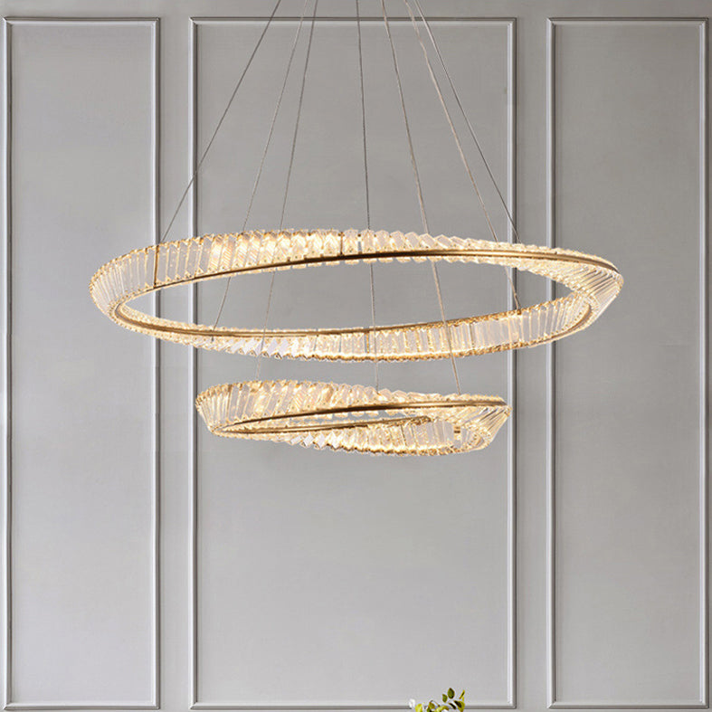Modern Luxury LED Pendant Light Wrought Iron Circular Hanging Lamp with Crystal Shade