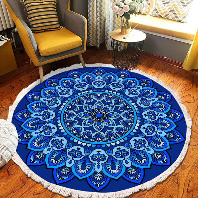 Round Boheems tapijt polyester etnische print tapijt vlek resistent binnen tapijt voor woonkamer