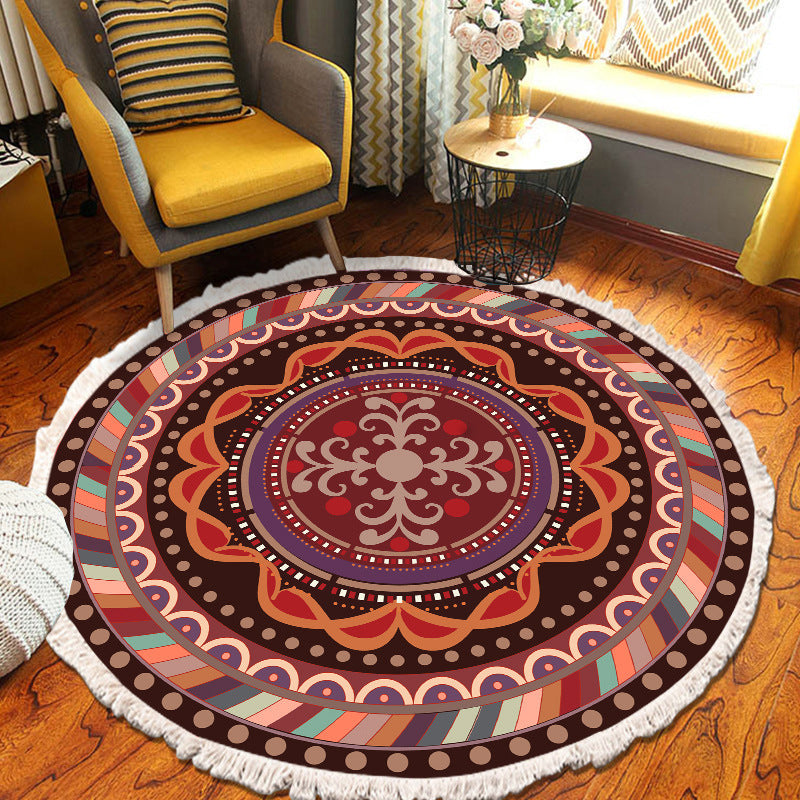 Round Boheems tapijt polyester etnische print tapijt vlek resistent binnen tapijt voor woonkamer