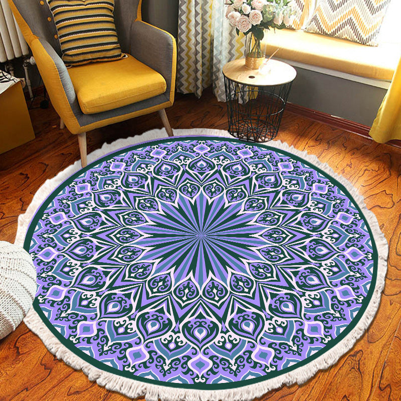 Round Boheems tapijt polyester etnische print tapijt vlek resistent binnen tapijt voor woonkamer