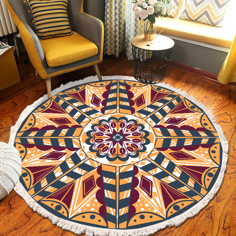 Round Boheems tapijt polyester etnische print tapijt vlek resistent binnen tapijt voor woonkamer
