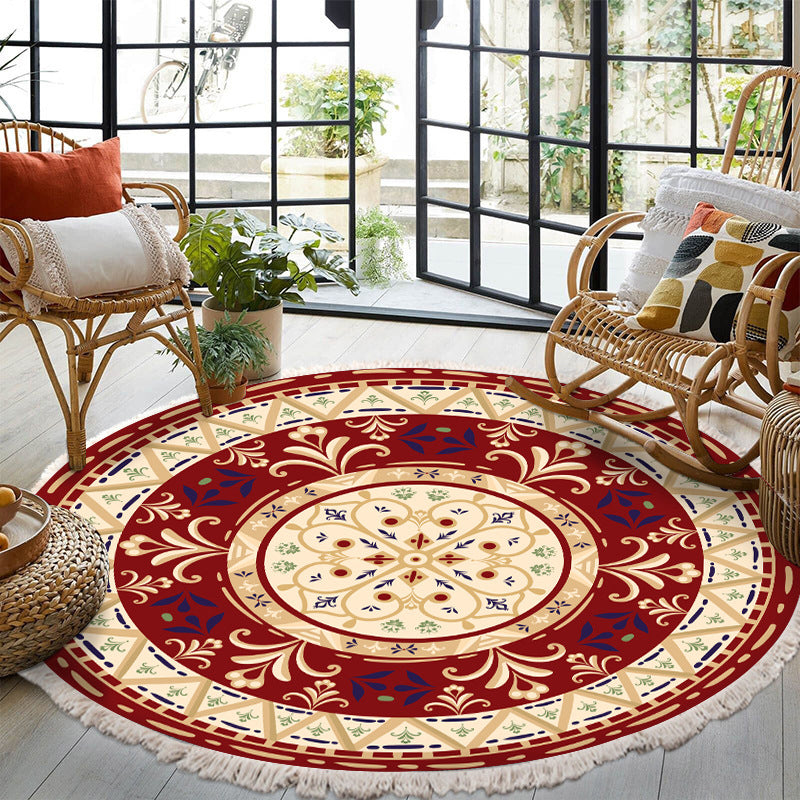 Round Boheems tapijt polyester etnische print tapijt vlek resistent binnen tapijt voor woonkamer