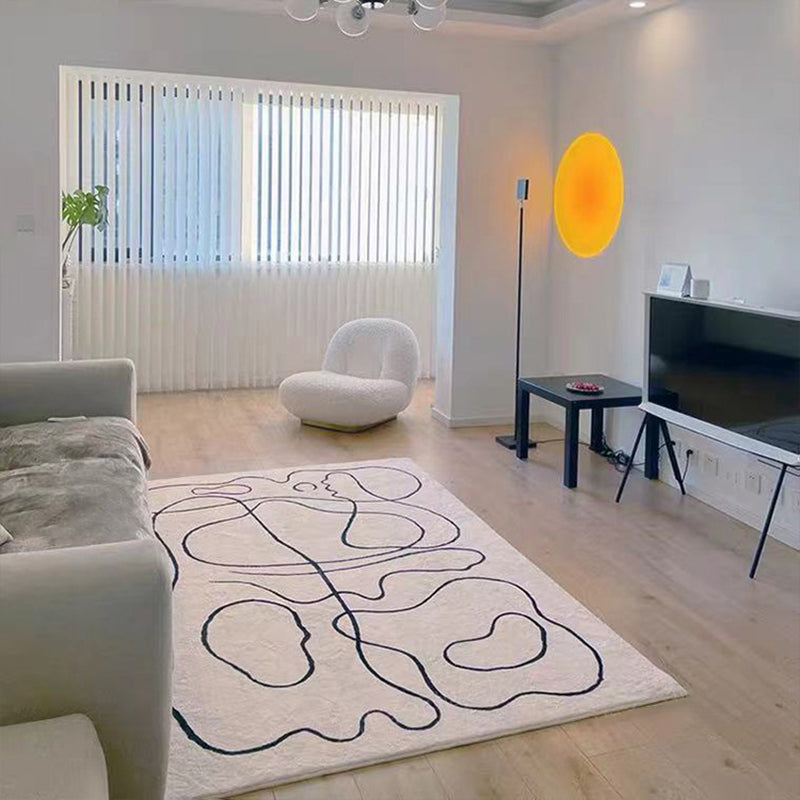 White Modern Indoor Rug Polyester Abstract Carpet Non-Split Backing Rug for Home Decoration
