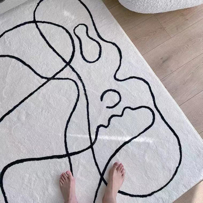 White Modern Indoor Rug Polyester Abstract Carpet Non-Split Backing Rug for Home Decoration