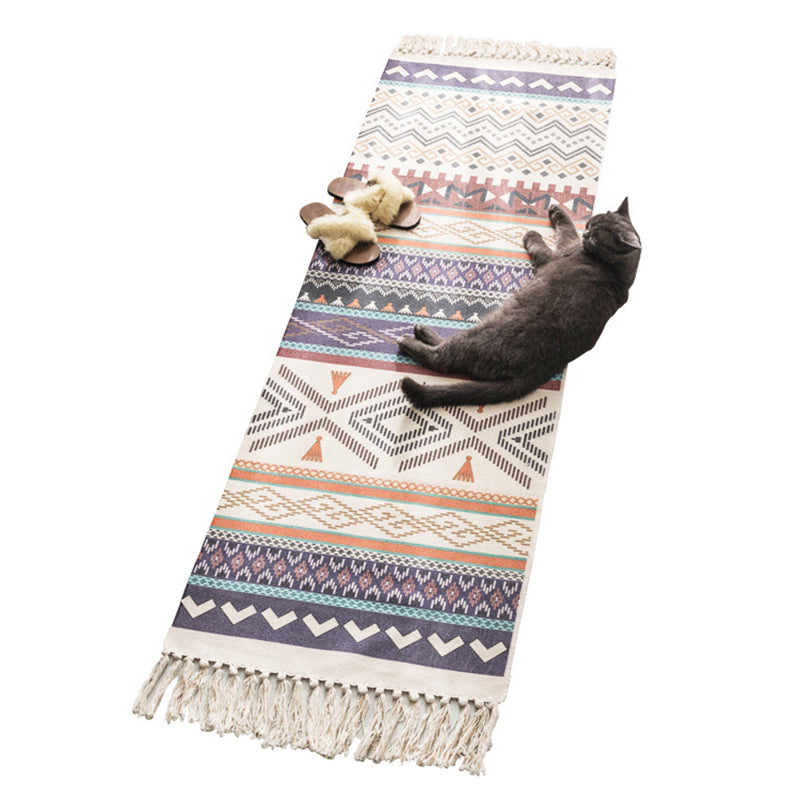 Bohemian Americana Pattern Carpet Purple Polyester Area Rug Fringe Indoor Rug for Home Decor