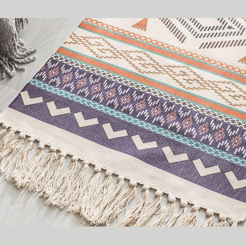 Bohemian Americana Pattern Carpet Purple Polyester Area Rug Fringe Indoor Rug for Home Decor