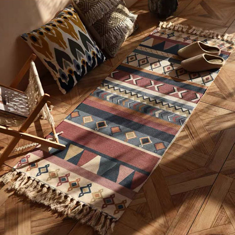 Stijlvol beige Ameicana Patroon Tapijten Polyester Boheems vloerkleed Fringe Tapijt voor slaapkamer
