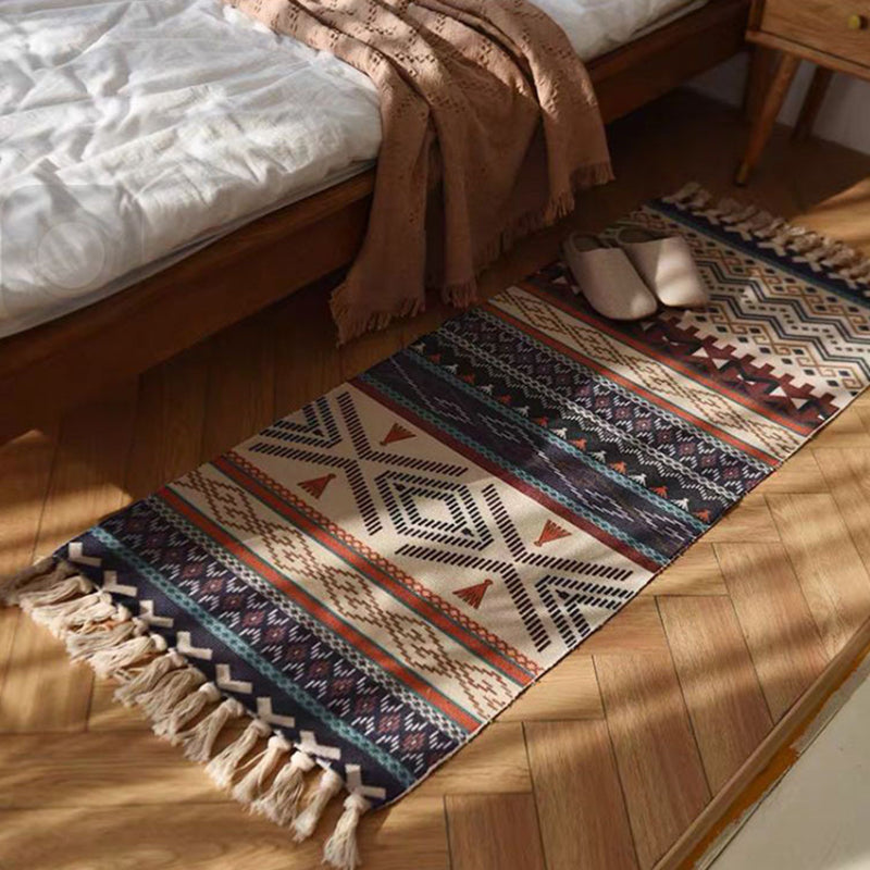 Stijlvol beige Ameicana Patroon Tapijten Polyester Boheems vloerkleed Fringe Tapijt voor slaapkamer