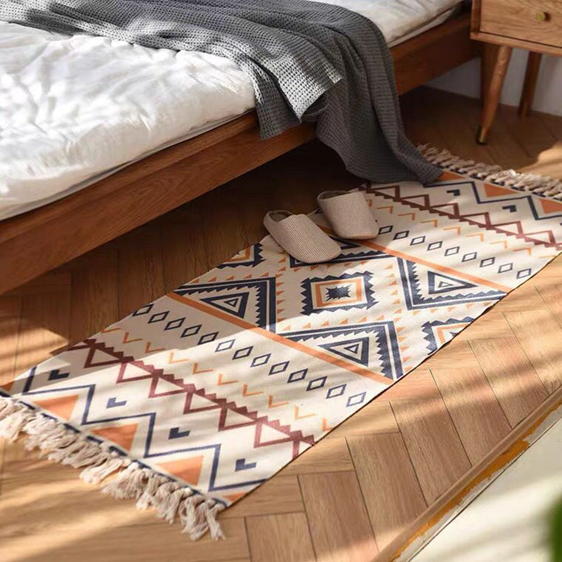 Stijlvol beige Ameicana Patroon Tapijten Polyester Boheems vloerkleed Fringe Tapijt voor slaapkamer