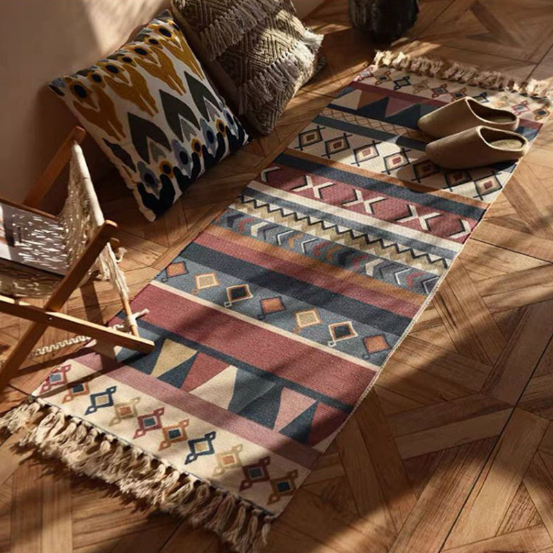 Stijlvol beige Ameicana Patroon Tapijten Polyester Boheems vloerkleed Fringe Tapijt voor slaapkamer